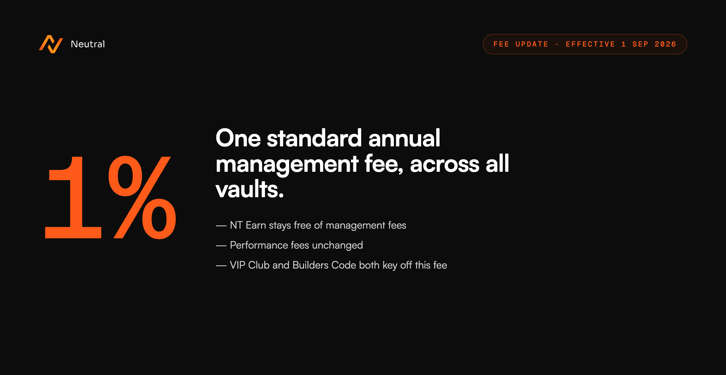 1% standard annual management fee across all vaults